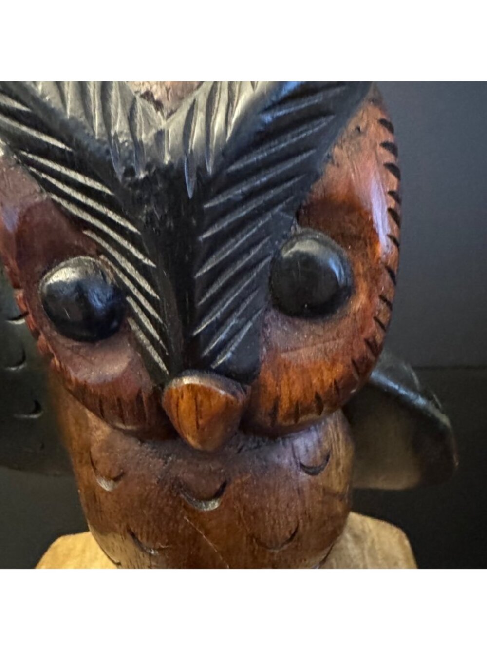 Handcrafted Carved Wooden Owl Figurine On Book Base 8 inches - Picture 6 of 11